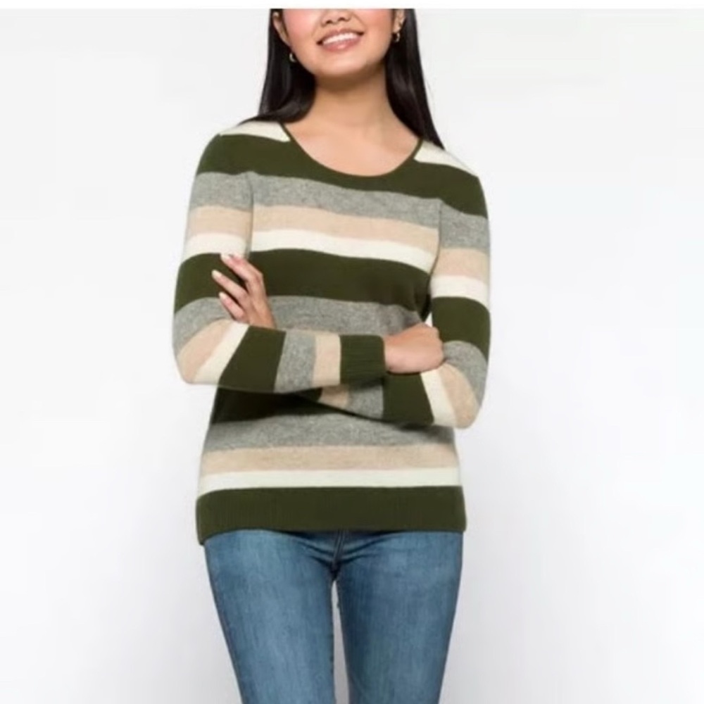 41 Hawthorn Gray and Green Striped Crew Neck Sweater 1X NWT